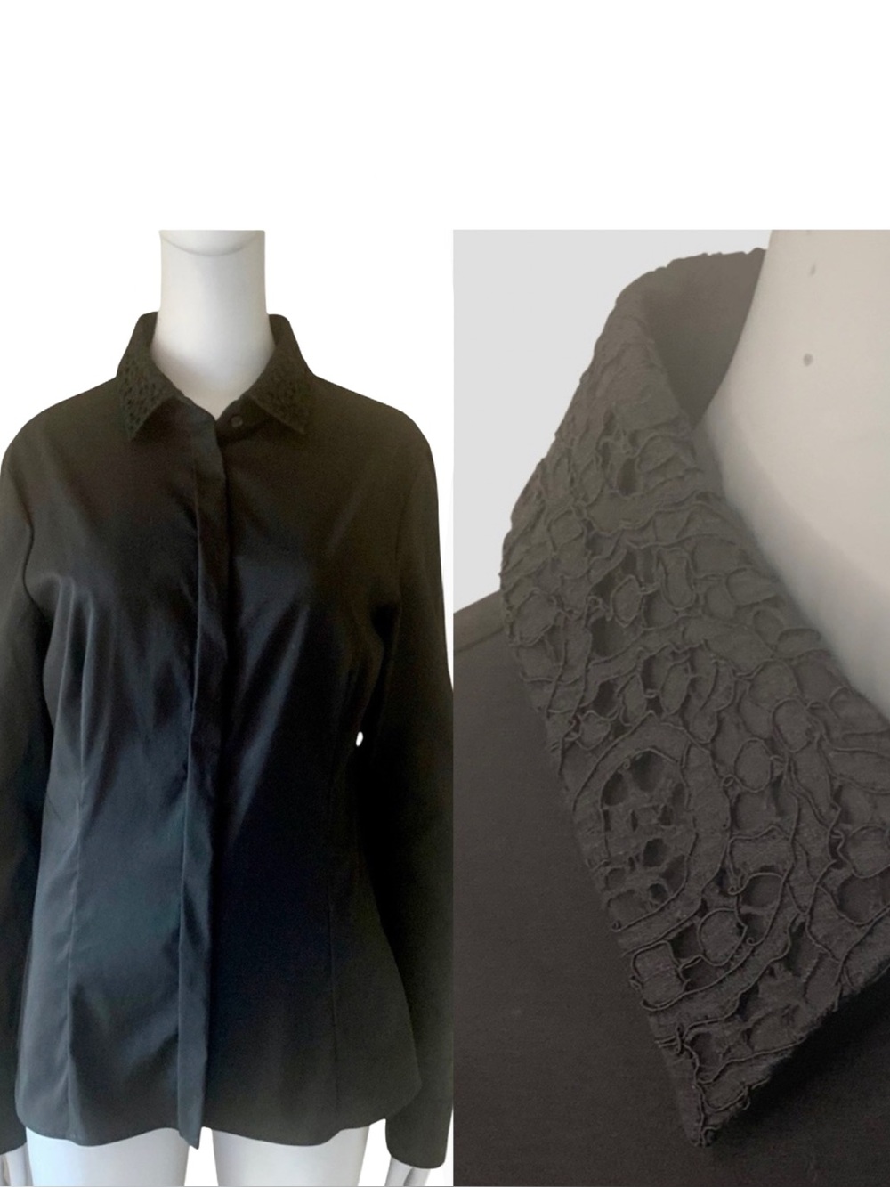 HUGO BOSS “Boresa” Blouse Stretch Poplin Lace Collar